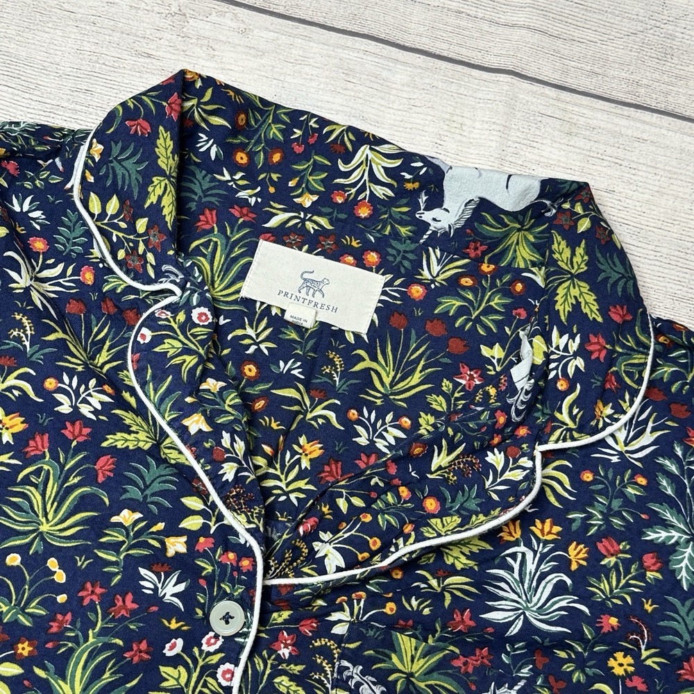 Print Fresh Pajama Top Medium Petite Unicorn Garden Shirt Cotton Women Navy Blue